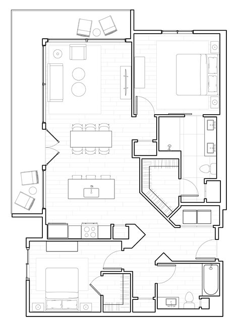 Floor plan for 2 beds, 2 baths, 1223 sqft